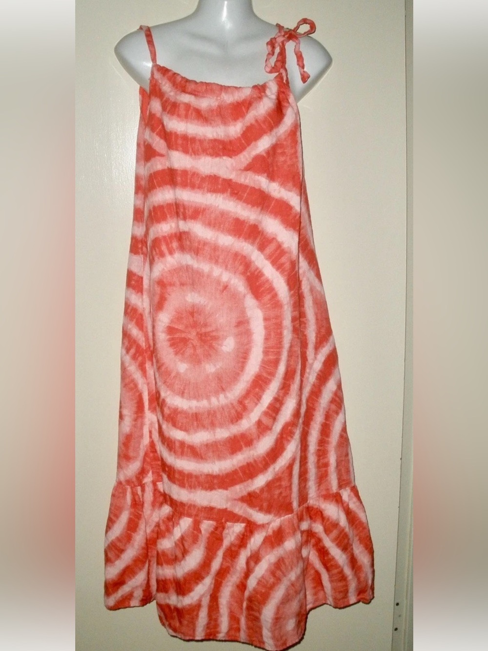 Bellambra Italian Linen Sundress with Shoulder Ties Pink Peach Sz L New - Picture 2 of 7